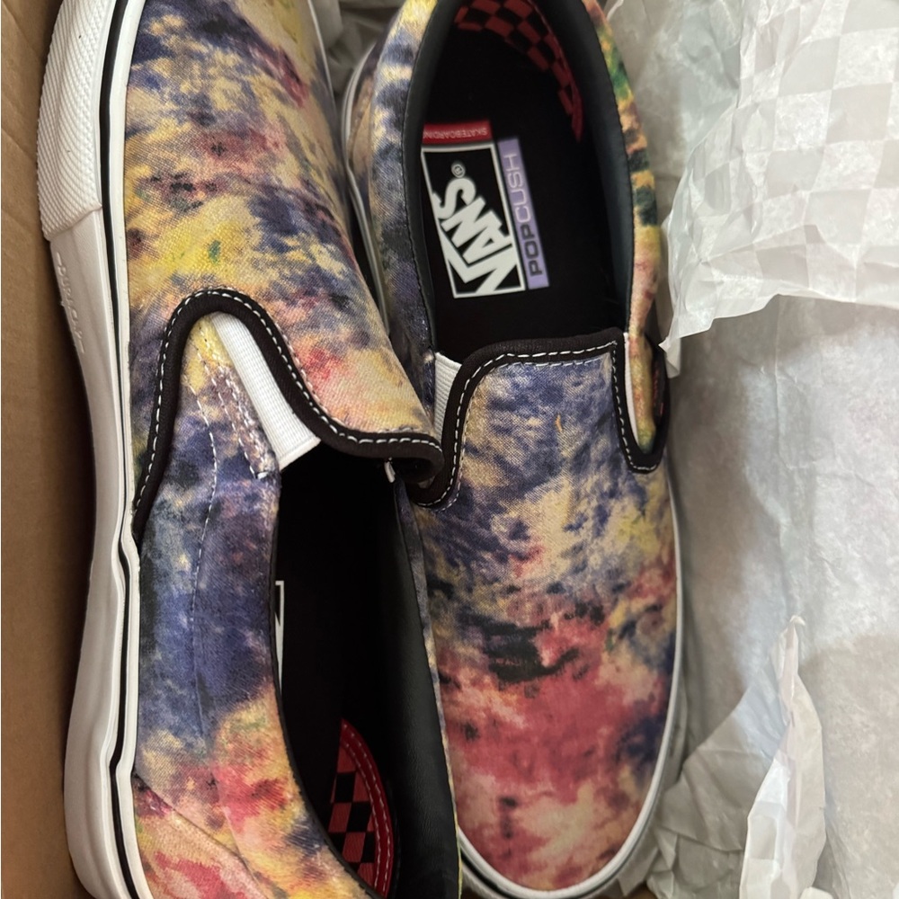 Vans new in box Tie-Dye Slip-On Sneakers, pop cush comfy sole, M 8/W 9.5 - Picture 4 of 6